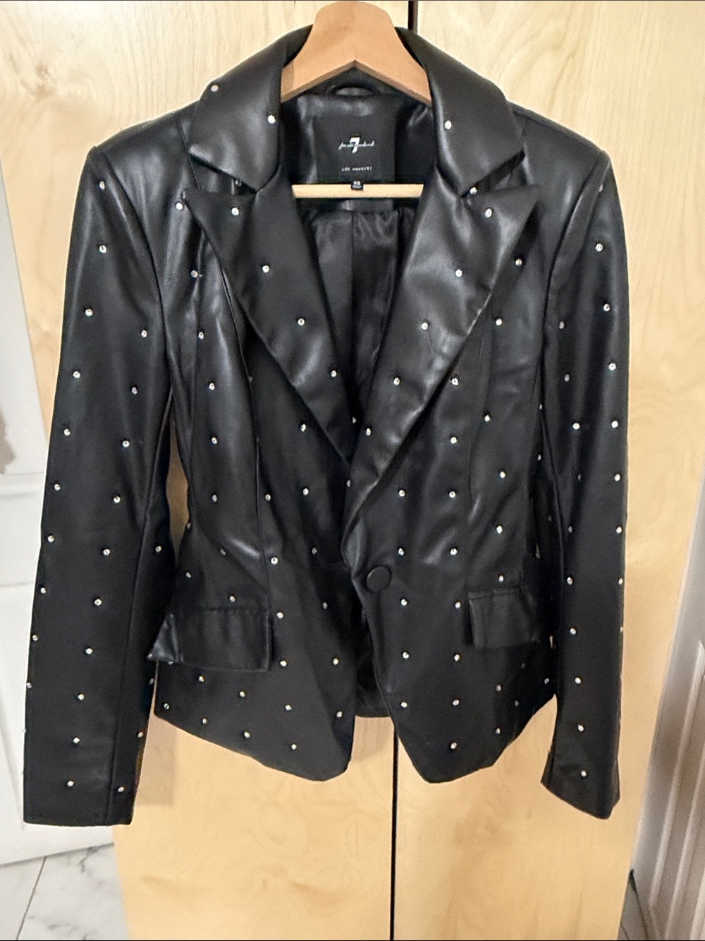 7 For All Mankind Black Embellished Faux Leather Blazer XS